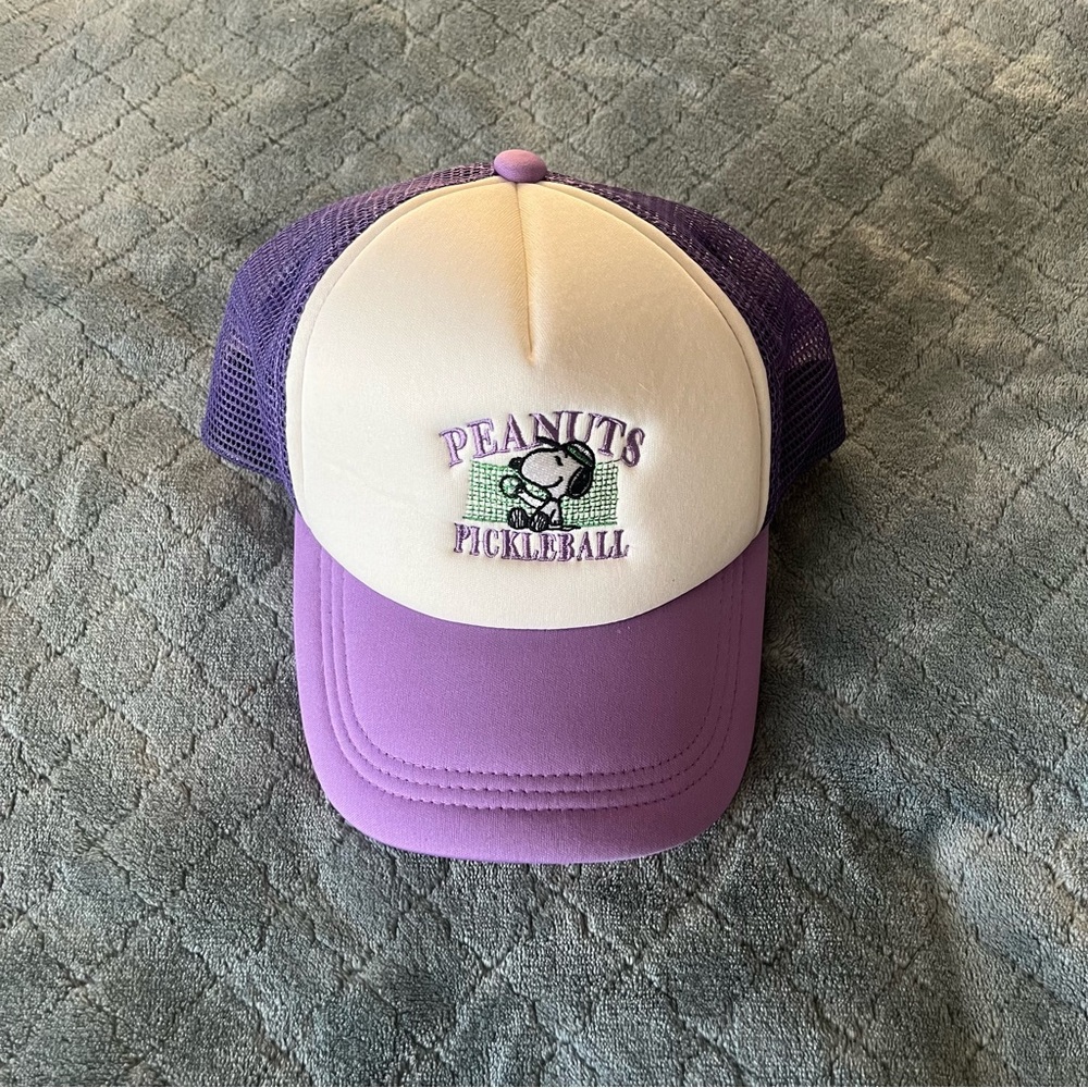 Peanuts Snoopy Pickleball Trucker Hat Purple White Snapback Mesh Cap Mesh Back